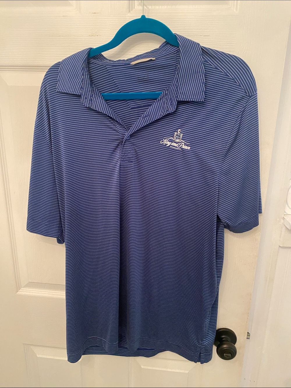 Men's Blue Striped Polo Shirt - Performance Golf Style King & Prince